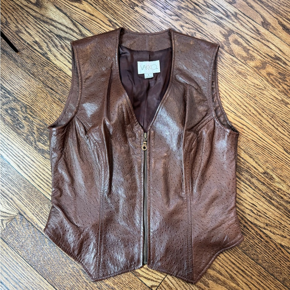 Vintage Vakko Brown ostrich Leather Vest